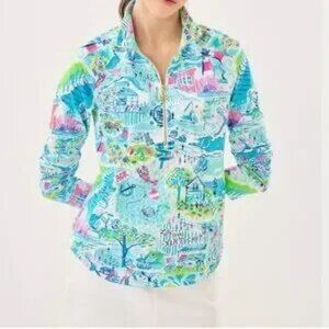 NWT Lilly Pulitzer UPF 50+ Skipper Popover Whisper Blue Lilly Loves Nantucket L